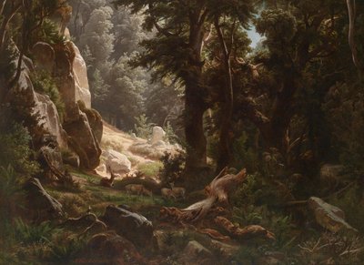 Red Deer in the Forest Interior by August Friedrich Kessler